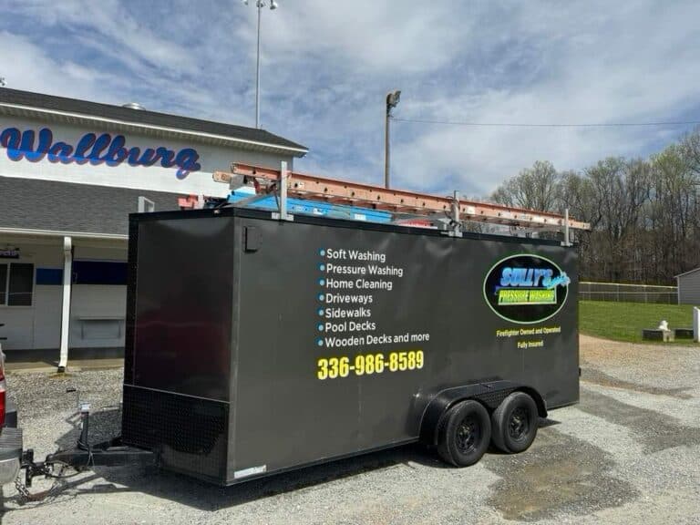 Sully's Pressure Washing service trailer, firefighter owned and operated, parked in Wallburg, NC